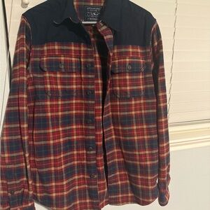 American Eagle Outfitters Red and Navy Plaid Shirt